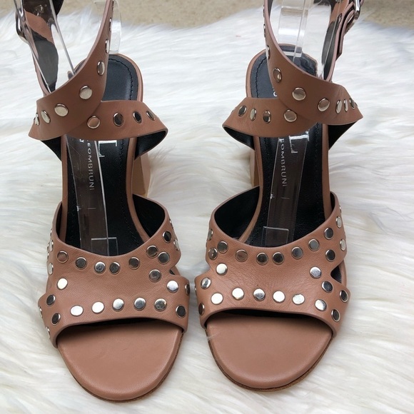 New AGL Tan Studded Ankle Wrap Leather Block Heels - Picture 8 of 14